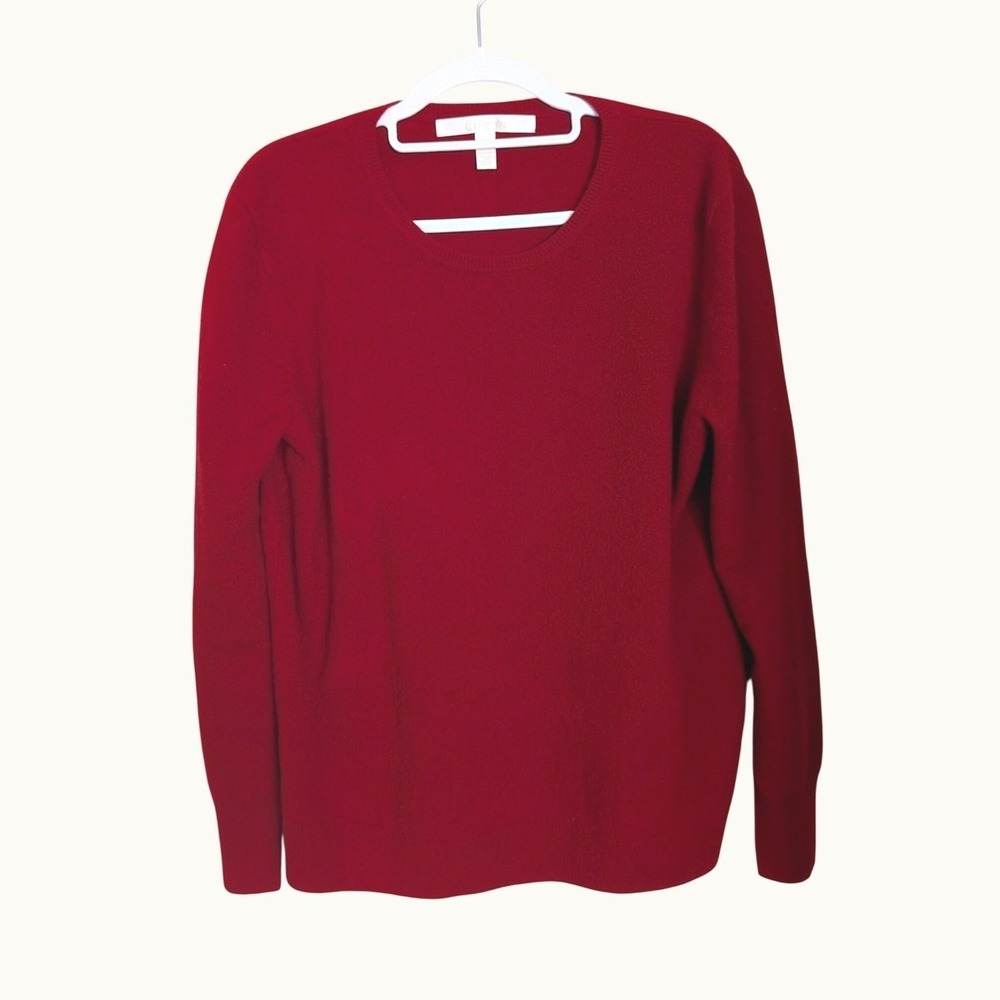 Nordstrom Collection Red 100% Cashmere Classic Crew Neck Sweater Size Large - Picture 2 of 6
